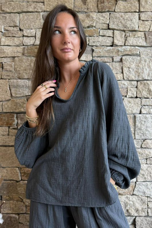 Santos Cushion Cotton Heathcliff Blouse Charcoal